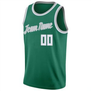 Custom Kelly Green White-Gray Round Neck Rib-Knit Basketball Jersey