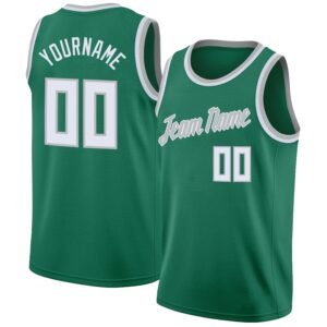 Custom Kelly Green White-Gray Round Neck Rib-Knit Basketball Jersey