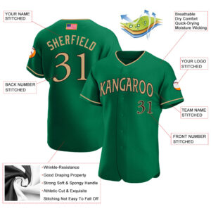 Custom Kelly Green Old Gold-Black Authentic American Flag Fashion Baseball Jersey