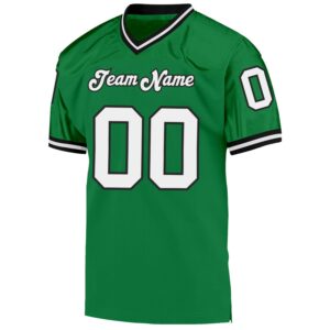 Custom Grass Green White-Black Mesh Authentic Throwback Football Jersey