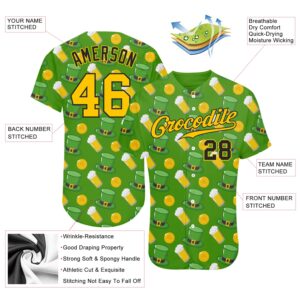 Custom Kelly Green Gold-Black 3D Pattern Design Authentic St. Patrick’s Day Baseball Jersey