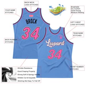 Custom Light Blue Pink-Black Authentic Throwback Basketball Jersey