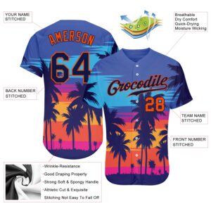 Custom Royal Navy-Orange 3D Pattern Design Palm Trees Authentic Baseball Jersey