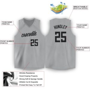 Custom Gray Black V-Neck Basketball Jersey