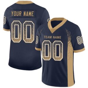 Custom Navy Old Gold-White Mesh Drift Fashion Football Jersey