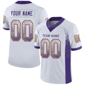 Custom White Purple-Gold Mesh Drift Fashion Football Jersey