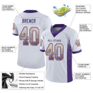 Custom White Purple-Gold Mesh Drift Fashion Football Jersey