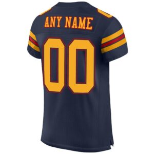 Custom Navy Gold-Red Mesh Authentic Football Jersey