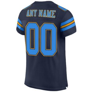 Custom Navy Powder Blue-Gold Mesh Authentic Football Jersey