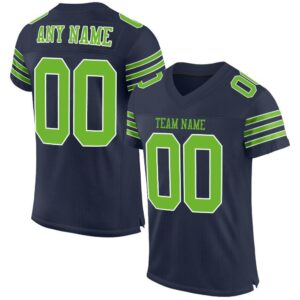 Custom Navy Neon Green-White Mesh Authentic Football Jersey