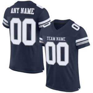 Custom Navy White-Light Gray Mesh Authentic Football Jersey