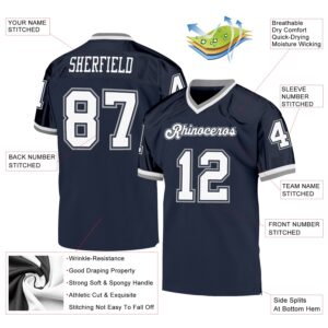 Custom Navy White-Gray Mesh Authentic Throwback Football Jersey