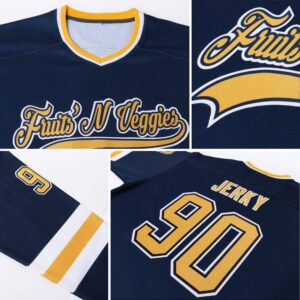 Custom Navy Gold-White Hockey Jersey