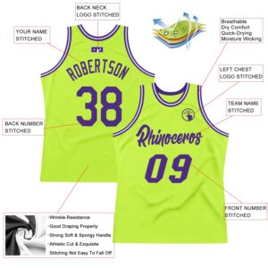 Custom Neon Green Purple-White Authentic Throwback Basketball Jersey