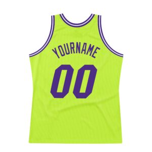 Custom Neon Green Purple-White Authentic Throwback Basketball Jersey