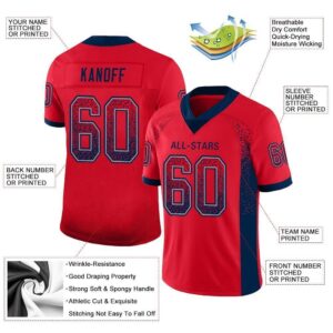 Custom Scarlet Navy-Gray Mesh Drift Fashion Football Jersey