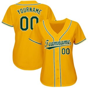 Custom Gold Green-White Baseball Jersey