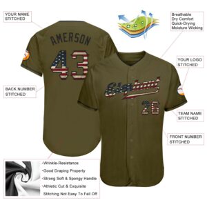 Custom Olive Vintage USA Flag-Black Authentic Salute To Service Baseball Jersey