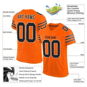 Custom Orange Black-White Mesh Authentic Football Jersey