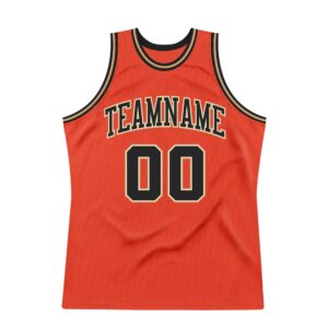 Custom Orange Black-Old Gold Authentic Throwback Basketball Jersey