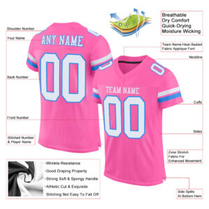 Custom Pink White-Powder Blue Mesh Authentic Football Jersey