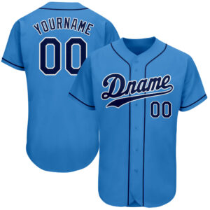 Custom Powder Blue Navy-White Authentic Baseball Jersey