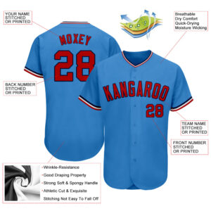 Custom Powder Blue Red-Navy Authentic Baseball Jersey