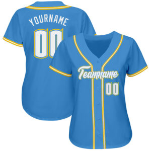 Custom Powder Blue White-Gold Authentic Baseball Jersey