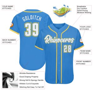 Custom Powder Blue White-Gold Authentic Baseball Jersey