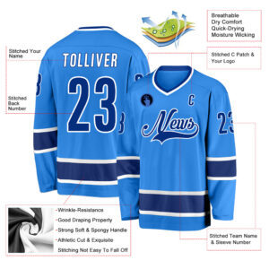 Custom Powder Blue Royal-White Hockey Jersey