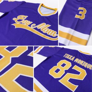 Custom Purple Gold-White Hockey Jersey