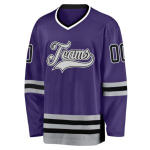 Custom Purple Black-Gray Hockey Jersey