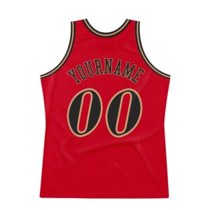 Custom Red Black-Old Gold Authentic Throwback Basketball Jersey