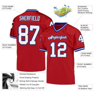 Custom Red White-Royal Mesh Authentic Throwback Football Jersey