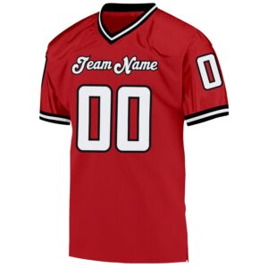 Custom Red White-Black Mesh Authentic Throwback Football Jersey