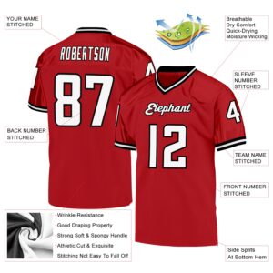 Custom Red White-Black Mesh Authentic Throwback Football Jersey