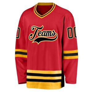 Custom Red Black-Gold Hockey Jersey