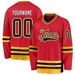 Custom Red Black-Gold Hockey Jersey