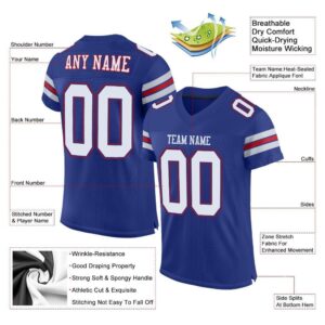 Custom Royal White-Red Mesh Authentic Football Jersey