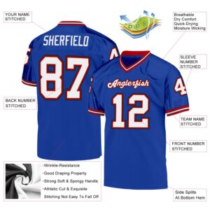 Custom Royal White-Red Mesh Authentic Throwback Football Jersey