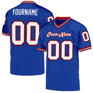 Custom Royal White-Red Mesh Authentic Throwback Football Jersey