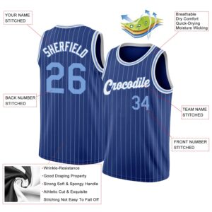 Custom Royal White Pinstripe Light Blue-White Authentic Basketball Jersey