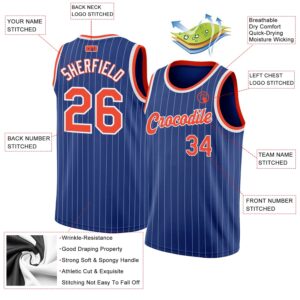 Custom Royal White Pinstripe Orange-White Authentic Basketball Jersey