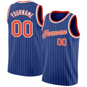 Custom Royal White Pinstripe Orange-White Authentic Basketball Jersey