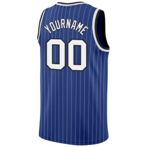 Custom Royal White Pinstripe White-Black Authentic Basketball Jersey