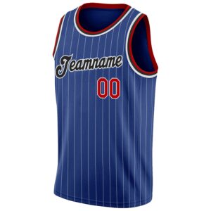 Custom Royal White Pinstripe Red-Black Authentic Basketball Jersey