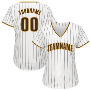 Custom White Brown Pinstripe Brown-Gold Baseball Jersey