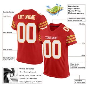 Custom Scarlet White-Gold Mesh Authentic Football Jersey