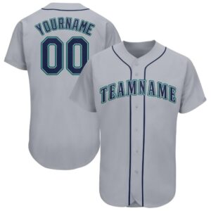 Custom Gray Navy-Teal Baseball Jersey