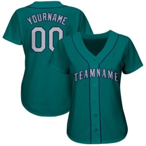 Custom Teal Gray-Navy Baseball Jersey